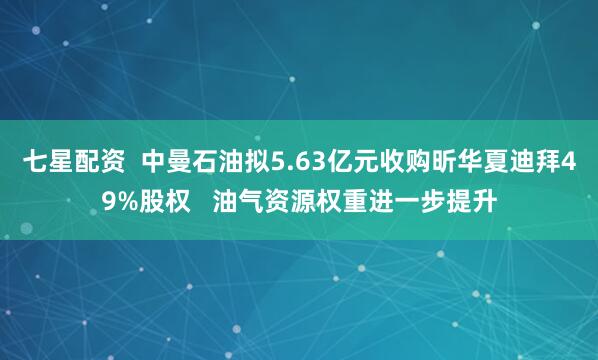 七星配资  中曼石油拟5.63亿元收购昕华夏迪拜49%股权   油气资源权重进一步提升