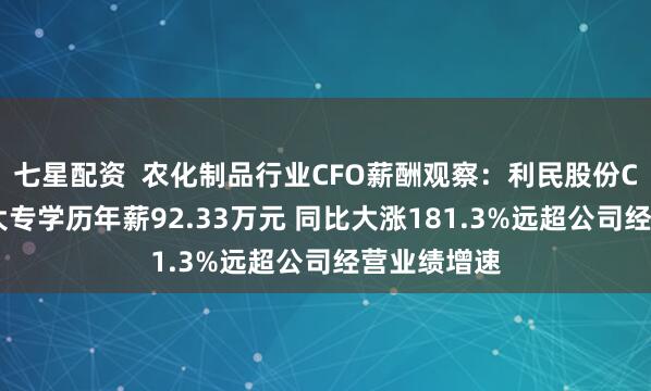 七星配资  农化制品行业CFO薪酬观察：利民股份CFO沈书艳大专学历年薪92.33万元 同比大涨181.3%远超公司经营业绩增速