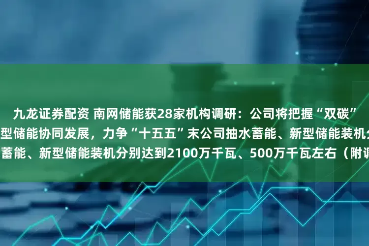 九龙证券配资 南网储能获28家机构调研：公司将把握“双碳”机遇，持续推动抽水蓄能和新型储能协同发展，力争“十五五”末公司抽水蓄能、新型储能装机分别达到2100万千瓦、500万千瓦左右（附调研问答）